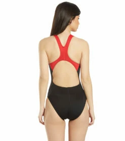 Women's Surf Splice Wave Back One Piece Swimsuit -TYR Sales 5666066137256 red 3a