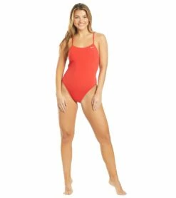 Nike Women's HydraStrong Lace Up Tie Back One Piece Swimsuit -TYR Sales 5666593308840 universityred 4a