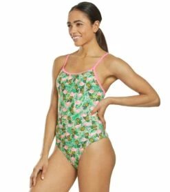Flamingo Frenzy Thin Strap One Piece Swimsuit -TYR Sales 5667011887272 pinkgreenmulti 5a