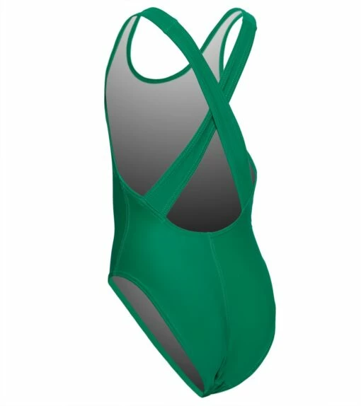 Wide Strap Cross Back One Piece Swimsuit Youth (22-28) 4 Wide Strap Cross Back One Piece Swimsuit Youth (22-28) -TYR Sales 5667065823400 green 1a