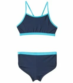 Little Girls' UPF 50+ Active Contrast Solid Two Piece Boyshort Bikini Set