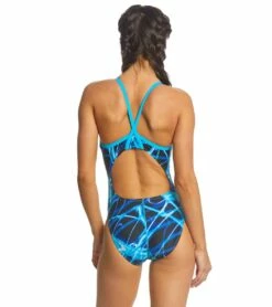 Lightning Thin Strap One Piece Swimsuit (SwimOutlet Exclusive) -TYR Sales 5671669203112 blue 3a