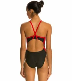 Poly Splice Thin Strap One Piece Swimsuit -TYR Sales 5671947075752 blackred 3a