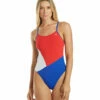 TYR Women's Solid Splices Block Cutoutfit One Piece Swimsuit -TYR Sales 5677432144040 redwhiteblue 1a