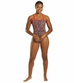 Nike Women's HydraStrong Pixel Party Crossback One Piece Swimsuit -TYR Sales 5677840629928 universityred 4a