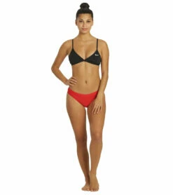 Nike Women's HydraStrong Solid Tie Back Bikini Top -TYR Sales 6033745674408 black 4a