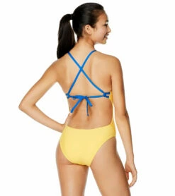 Speedo Women's Solid Tie Back One Piece Swimsuit -TYR Sales 6542094532776 lemonchrome 2a