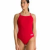 Arena Women's Solid MaxLife Light Drop Back One Piece Swimsuit -TYR Sales 6609562435752 redmetallicsilver 1a
