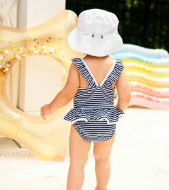 Girls' Nautical Stripe One Piece Skirt Swimsuit (Baby, Toddler) -TYR Sales 6747575648424 blue 3a