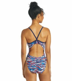New Waves Thin Strap One Piece Swimsuit -TYR Sales 6940425519272 redwhiteblue 3a