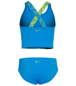 Nike Girls' Script Logo Crossback Two Piece Mid Bikini Set (Big Kid) -TYR Sales 7033730695336 photoblue 2a
