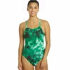Nike Women's Hydrastrong Tie Dye Crossback One Piece Swimsuit -TYR Sales 7143577682088 courtgreen 1a