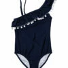 Girls' Navy One Shoulder Frill Swimsuit (Toddler, Little Kid, Big Kid)