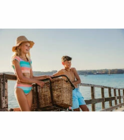 Boys' Blue Retro Stripe Volley Board Short (Toddler, Little Kid, Big Kid) -TYR Sales 7217022533800 blue 3a