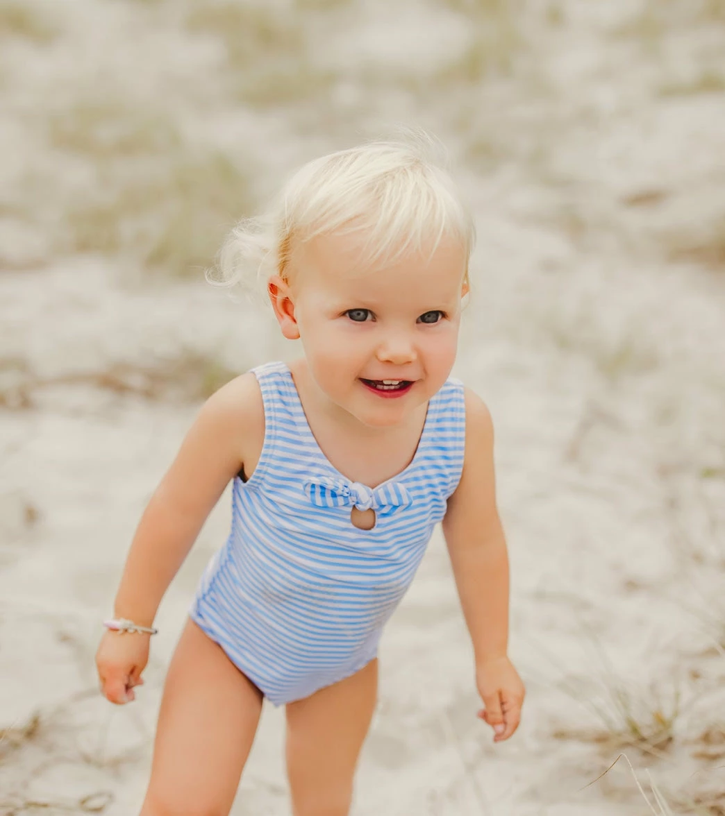 Girls' Powder Blue Sustainable Stripe Bow Swimsuit (Baby, Toddler) 5 Girls' Powder Blue Sustainable Stripe Bow Swimsuit (Baby, Toddler) - Image 3