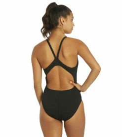 Nike Women's HydraStrong Solid Poly Racer Back One Piece Swimsuit -TYR Sales 7228379332776 black 3a
