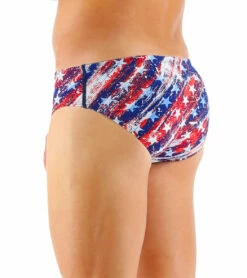 TYR Men's Homeland Racer Brief Swimsuit -TYR Sales 7248037347496 redwhiteblue 5a