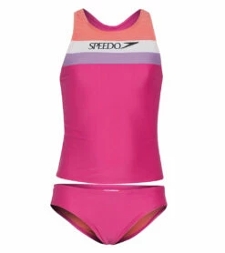 Speedo Girls' Solid Horizontal Splice Tankini Set (Big Kid)