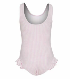 Girls' Pink Gingham Seersucker Delaney UPF 50+ One Piece Swimsuit (Baby, Toddler, Little Kid) -TYR Sales 7408491200680 pinkginghamseersucker 2a