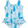 Girls' Botanical Turtles Stella UPF 50+ Ruffle One Piece Swimsuit (Baby) -TYR Sales 7408493559976 seahorsereef 1a
