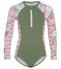 Seafolly Girls' Island In The Sun Long Sleeve One Piece Swimsuit (Big Kid)