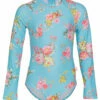 Seafolly Girls' Paradise Garden Zip Back Long Sleeve One Piece Swimsuit (Big Kid)