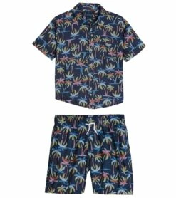 Boys' Colorblock Camp Shirt & Swim Trunks Set (Big Kid)