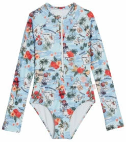 Seafolly Girls' Summer Vacay Long Sleeve One Piece Swimsuit (Big Kid)