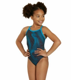 HydroLast Sonar Waves Thin Strap One Piece Swimsuit Youth (22 - 28)
