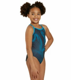 HydroLast Sonar Waves Thin Strap One Piece Swimsuit Youth (22 - 28) -TYR Sales 7595538383016 blue 3a