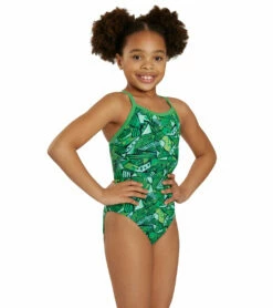 Tribal Graffiti Thin Strap One Piece Swimsuit Youth (22 - 28) -TYR Sales 7595564531880 green 3a