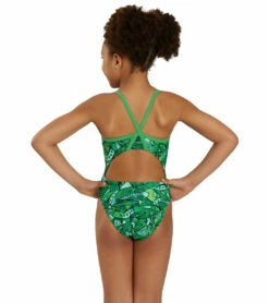 Tribal Graffiti Thin Strap One Piece Swimsuit Youth (22 - 28) -TYR Sales 7595564531880 green 4a