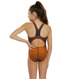 Molecule Wide Strap One Piece Swimsuit Youth (22 - 28) -TYR Sales 7595571347624 navyorange 4a