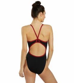 HydroLast Piped Thin Strap One Piece Swimsuit -TYR Sales 7595852628136 blackmaroon 3a
