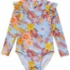 Girls' Boho Tropical Frill Long Sleeve One Piece Swimsuit (Baby, Toddler, Little Kid)