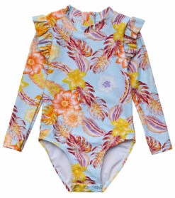 Girls' Boho Tropical Frill Long Sleeve One Piece Swimsuit (Baby, Toddler, Little Kid)