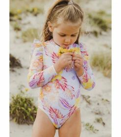 Girls' Boho Tropical Frill Long Sleeve One Piece Swimsuit (Baby, Toddler, Little Kid) 14 Girls' Boho Tropical Frill Long Sleeve One Piece Swimsuit (Baby, Toddler, Little Kid) -TYR Sales 7652776050856 blue 5a