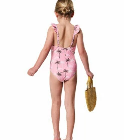 Girls' Palm Paradise Frill Strap One Piece Swimsuit (Toddler, Little Kid, Big Kid) -TYR Sales 7652779327656 pink 4a