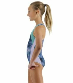 TYR Girls' Starrhex Splice Ella Maxfit One Piece Swimsuit (Little Kid, Big Kid) -TYR Sales 7710367219880 blueicemulti 4a